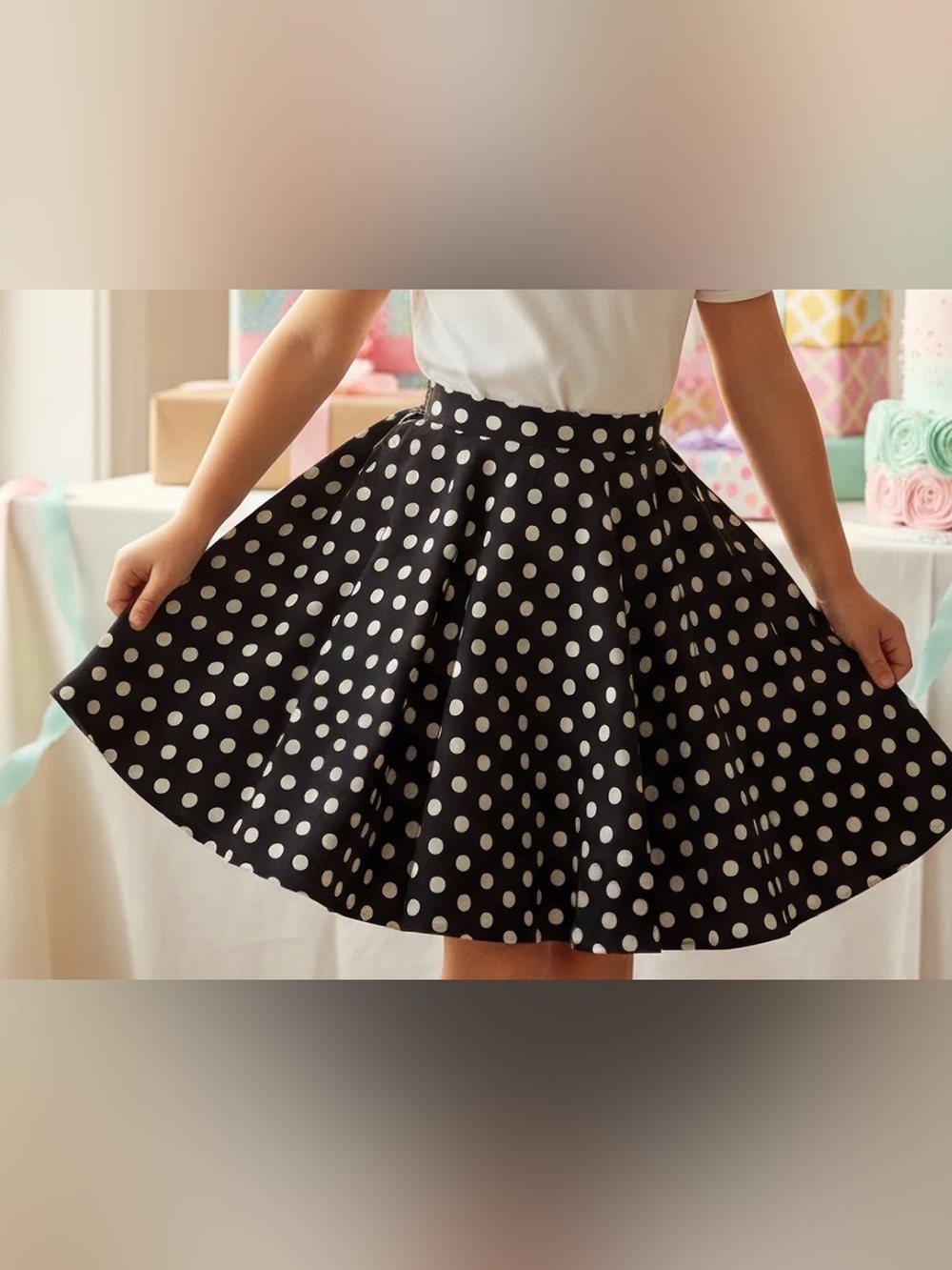 Girls' Black Polka Dot Skirt - Flared Party Skirt